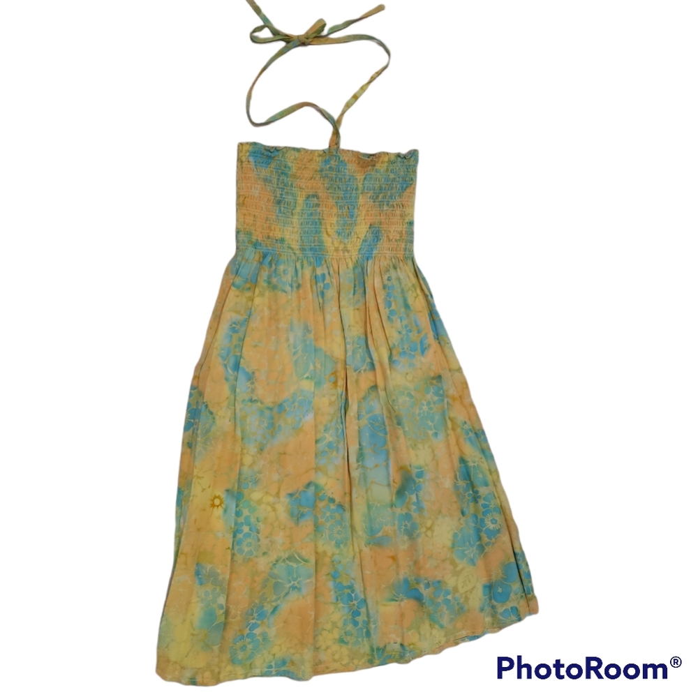 😎 Blue Ginger tropical print smocked midi dress - M